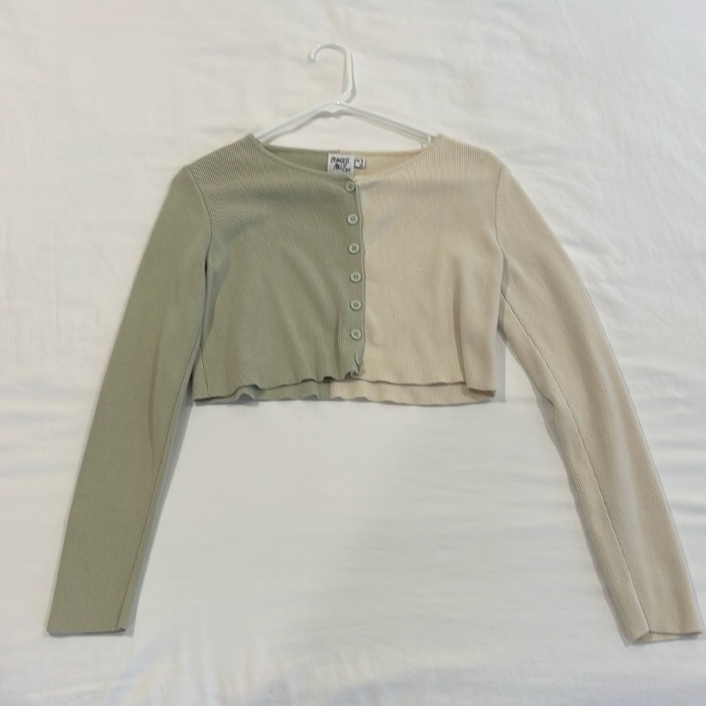 Princess Polly Green and Cream Cropped Cardigan